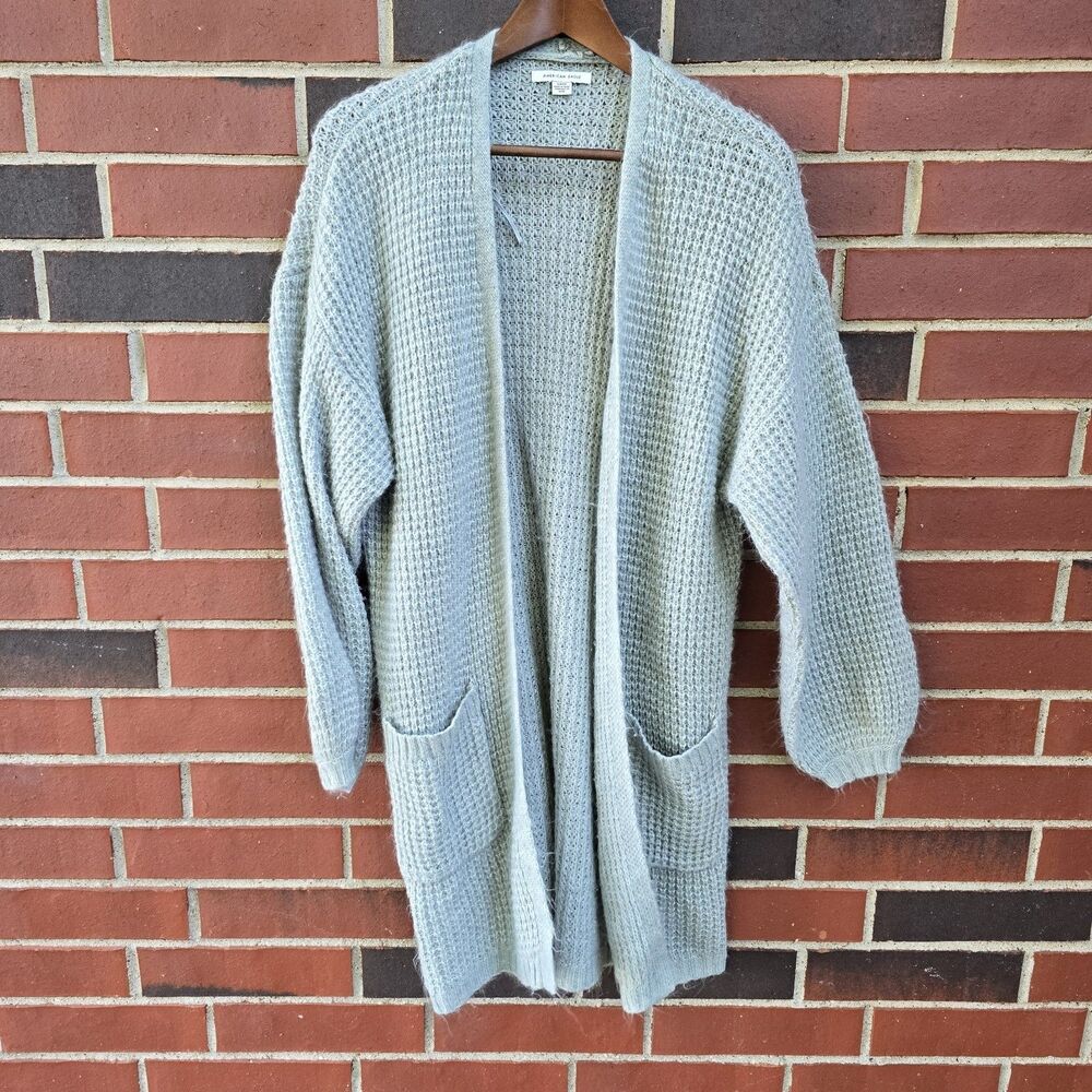American Eagle Women's Size S Long Open Front Cardigan Sweater Sage Pockets